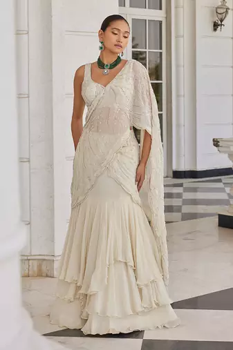 Ivory soha pre drapped saree set