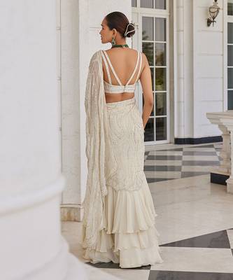 Ivory soha pre drapped saree set 3