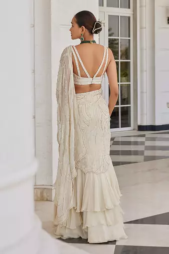 Ivory soha pre drapped saree set