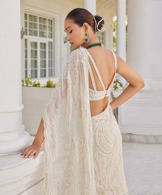 Ivory soha pre drapped saree set 4