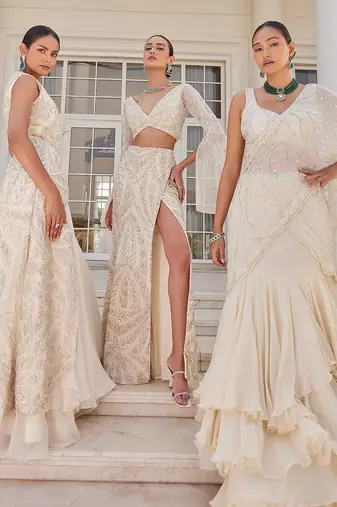 Ivory soha pre drapped saree set
