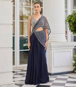Navy blue soheila pre drapped saree set