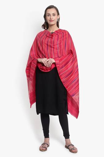 Mizash Women Fine Wool, Pink Designer Stripes Soft Woven Stole / Shawl