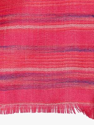 Mizash Women Fine Wool, Pink Designer Stripes Soft Woven Stole / Shawl 4