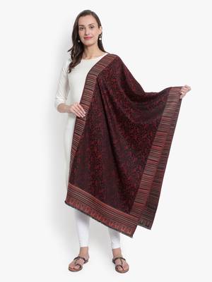 Mizash Women Fine Wool Black Designrt Paisley Soft Woven Stole 1