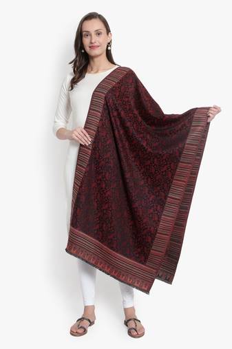 Mizash Women Fine Wool Black Designrt Paisley Soft Woven Stole