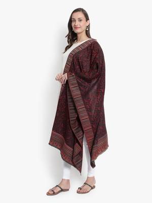 Mizash Women Fine Wool Black Designrt Paisley Soft Woven Stole 2