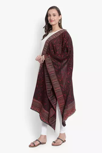 Mizash Women Fine Wool Black Designrt Paisley Soft Woven Stole