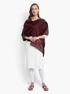Mizash Women Fine Wool Black Designrt Paisley Soft Woven Stole 3