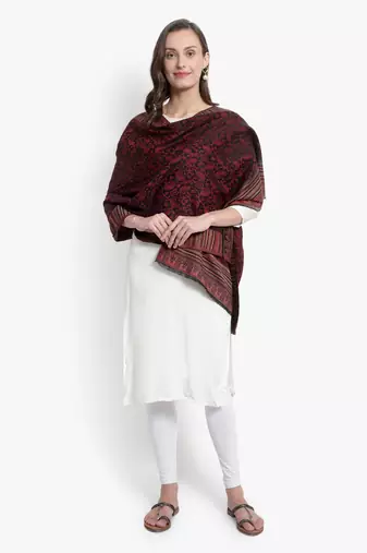 Mizash Women Fine Wool Black Designrt Paisley Soft Woven Stole