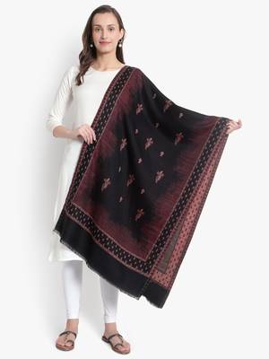 Mizash Women Fine Wool Black Designer Soft Woven Stole 1