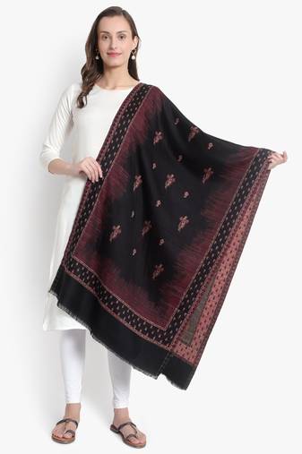Mizash Women Fine Wool Black Designer Soft Woven Stole