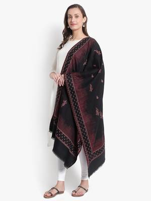 Mizash Women Fine Wool Black Designer Soft Woven Stole 2