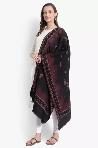 Mizash Women Fine Wool Black Designer Soft Woven Stole