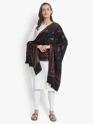 Mizash Women Fine Wool Black Designer Soft Woven Stole 3