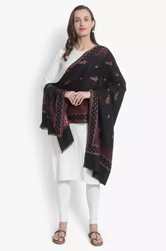 Mizash Women Fine Wool Black Designer Soft Woven Stole