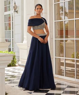 Navy Blue Selie Lehenga Set 1