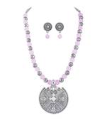 Fashionable silver plated oxidized german silver beaded necklaces set with adjustable thread for women and girls