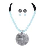 Fashionable silver plated oxidized german beaded necklaces set with adjustable thread for women and girls.