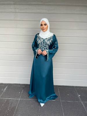 Sky Blue Zari & Stone Work stitched Satan Designed Kaftan Party Wear 2