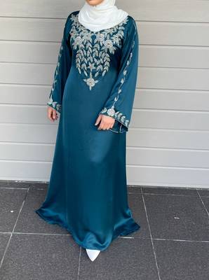 Sky Blue Zari & Stone Work stitched Satan Designed Kaftan Party Wear 4