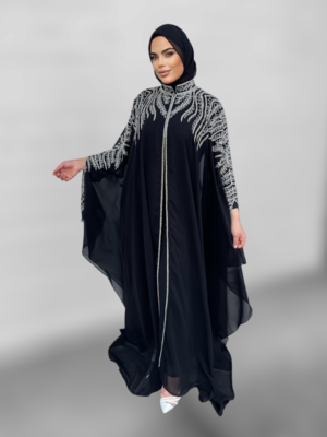 Black  Zari & Stone Gold Work stitched Georgette Designed Farasha Party Wear 1