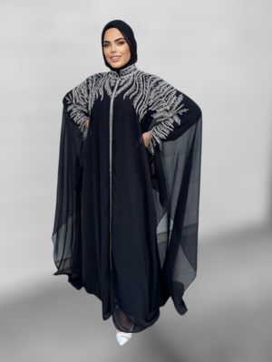 Black  Zari & Stone Gold Work stitched Georgette Designed Farasha Party Wear 3