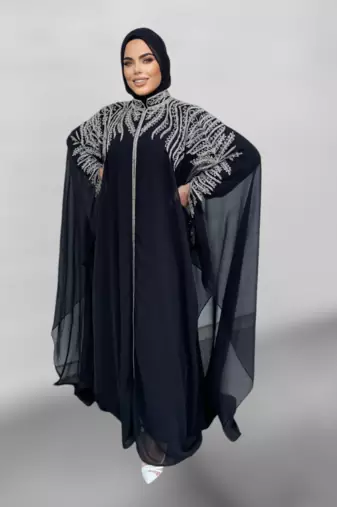 Black  Zari & Stone Gold Work stitched Georgette Designed Farasha Party Wear