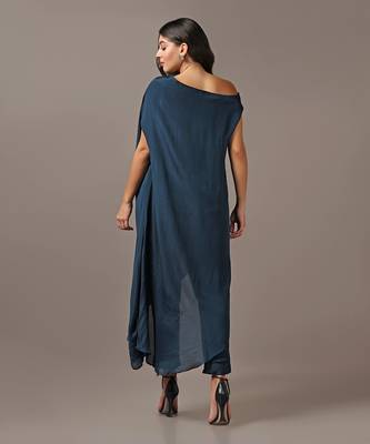 Teal blue off shoulder top with pants 3
