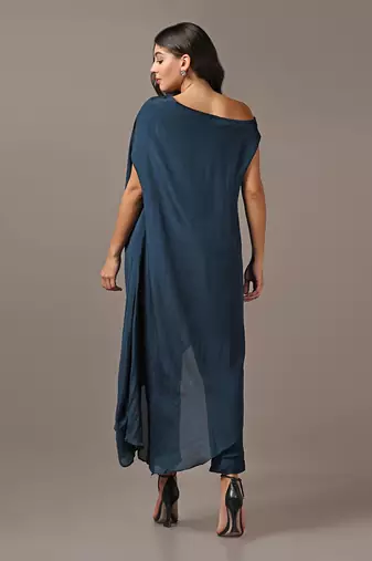 Teal blue off shoulder top with pants