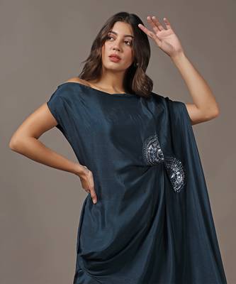 Teal blue off shoulder top with pants 4