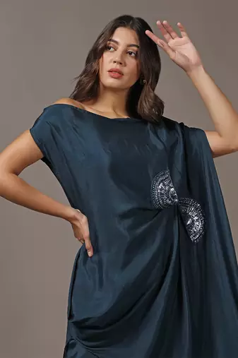 Teal blue off shoulder top with pants