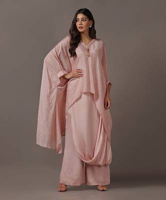 Pink kaftan set with drape pants 1