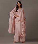 Pink kaftan set with drape pants