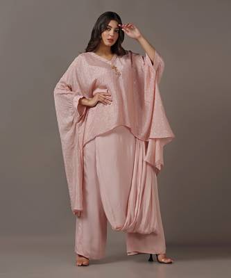 Pink kaftan set with drape pants 2
