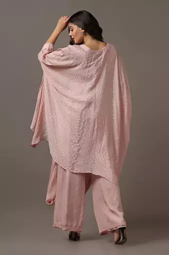Pink kaftan set with drape pants