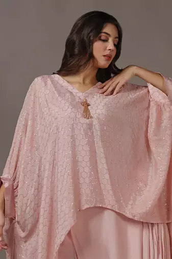 Pink kaftan set with drape pants