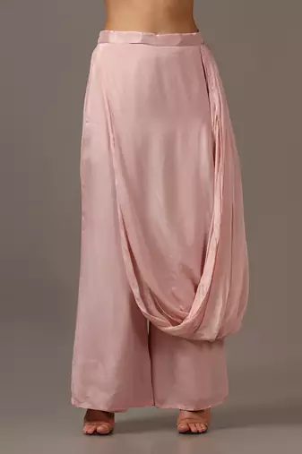 Pink kaftan set with drape pants