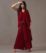 Wine assymetrical top with flared pants