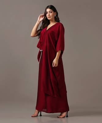 Wine assymetrical top with flared pants 2