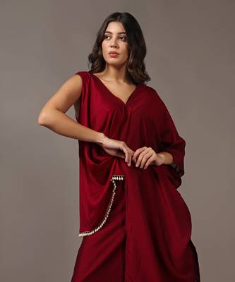 Wine assymetrical top with flared pants 4