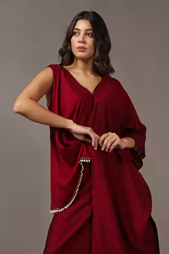 Wine assymetrical top with flared pants
