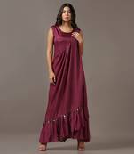 Wine gown with one shoulder drape cape