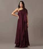 Wine one shoulder drape gown