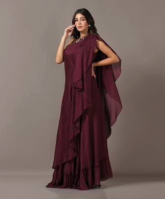 Wine one shoulder drape gown 2