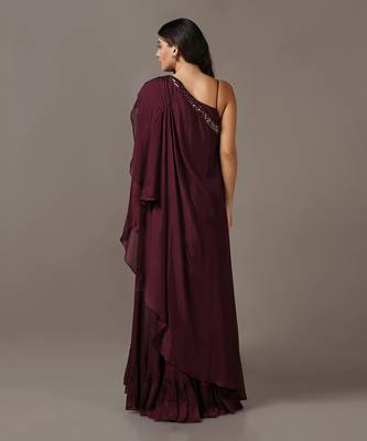 Wine one shoulder drape gown 5