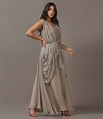 Beige sequins drape gown