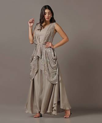 Beige sequins drape gown 2