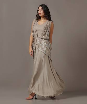 Beige sequins drape gown 3