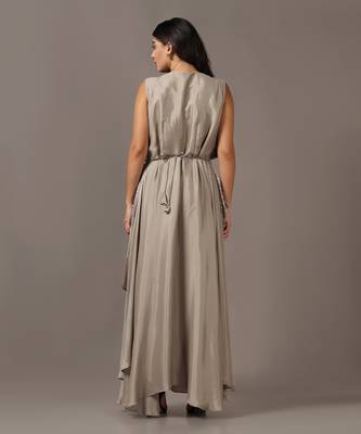 Beige sequins drape gown 5